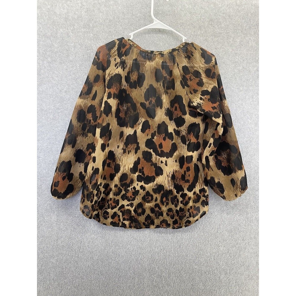 Beach Lunch Lounge Women's Blouse Animal Print Sheer V Neck Size XS 3/4 Sleeve - Picture 2 of 10